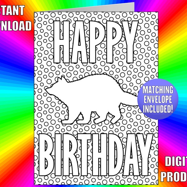 Raccoon Happy Birthday Card Etsy