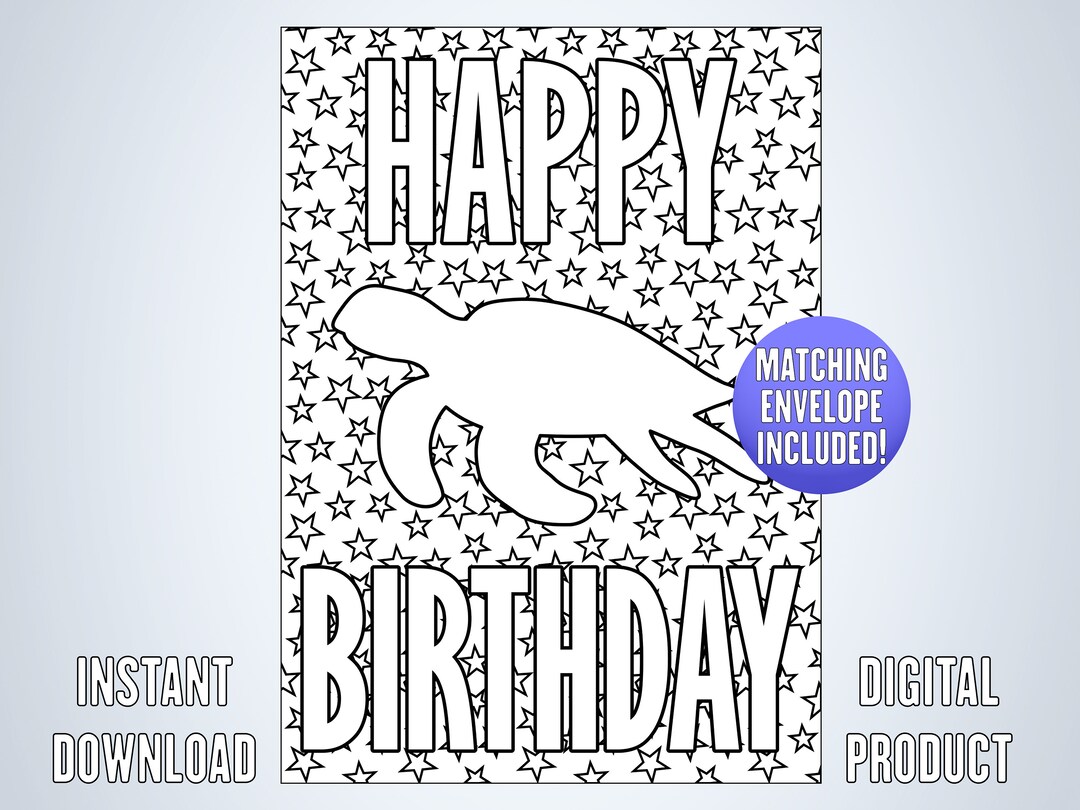 Happy Birthday Sea Turtle Coloring Card, Printable Space Tortoise ...