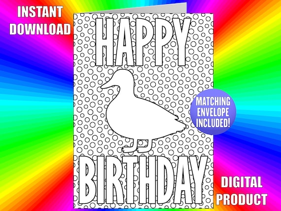 Happy Birthday Duck Coloring Card Printable Duck Birthday - Etsy