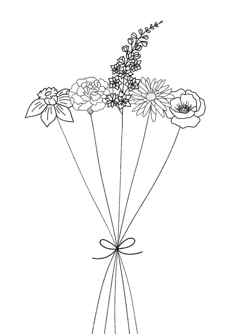 Custom Birth Flower Bouquets | Digital Prints | Digital Download | Personalized Birth Flower Bouquet | Hand Drawn Birth Flower Bouquet image 3