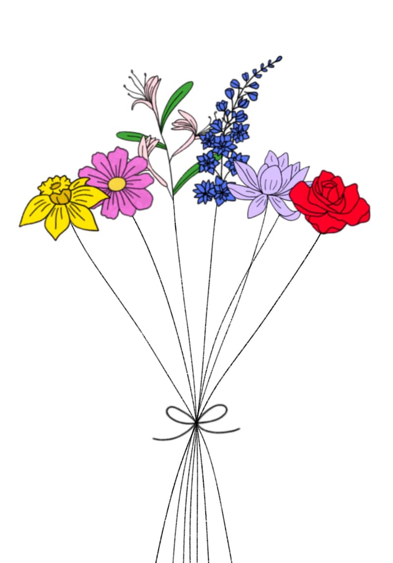Custom Birth Flower Bouquets | Digital Prints | Digital Download | Personalized Birth Flower Bouquet | Hand Drawn Birth Flower Bouquet image 6
