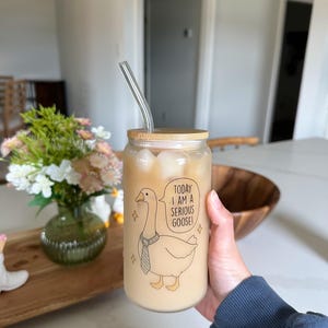 Today I Am A Serious Goose Iced Coffee Glass Tumblr | 16 oz Glass Can With Lid And Straw | Funny Gifts | Silly Goose Glass | Unique Glass