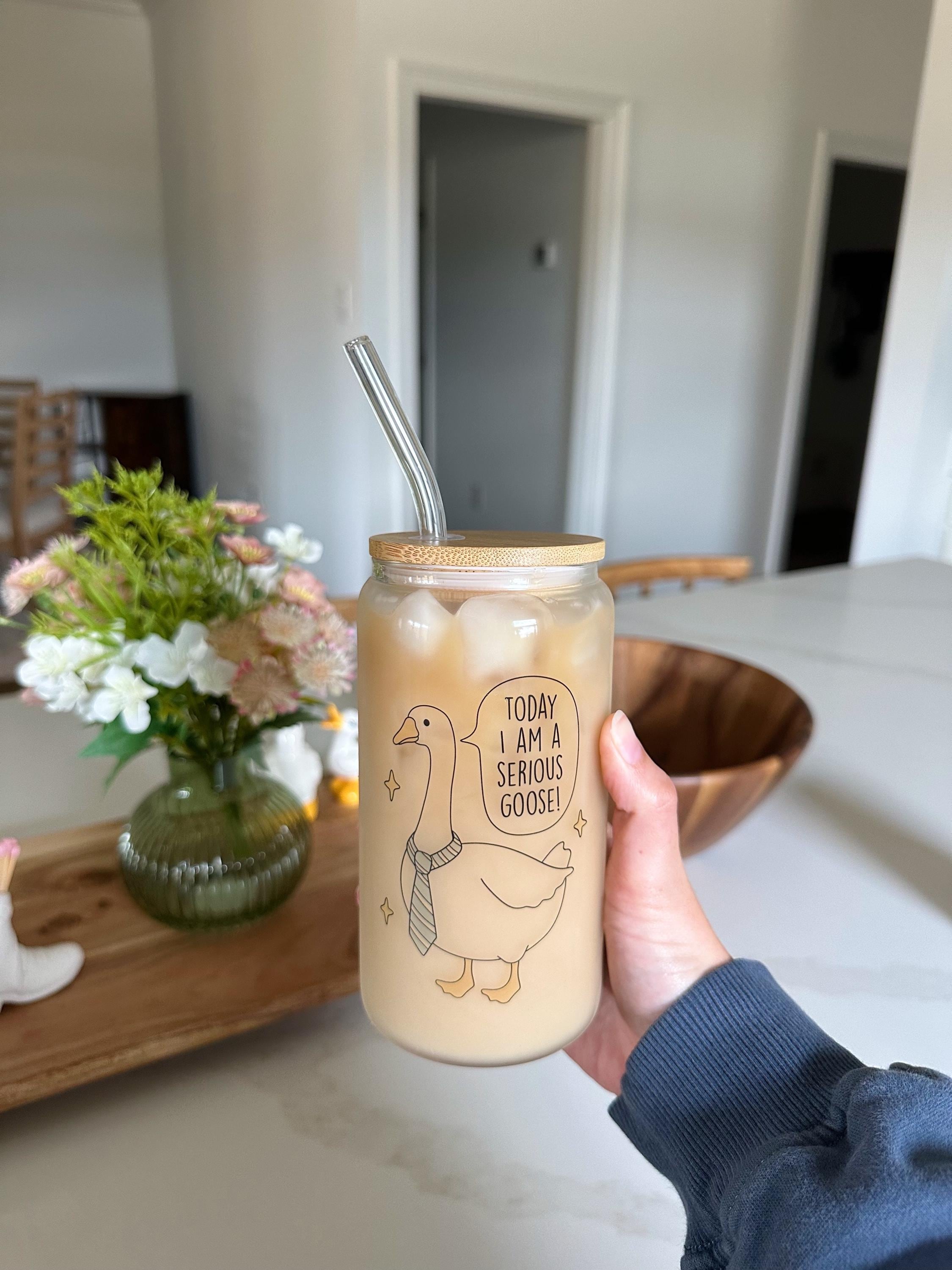 Today I Am A Serious Goose Iced Coffee Glass Tumblr | 16 oz Glass Can With Lid And Straw | Funny Gifts | Silly Goose Glass | Unique Glass