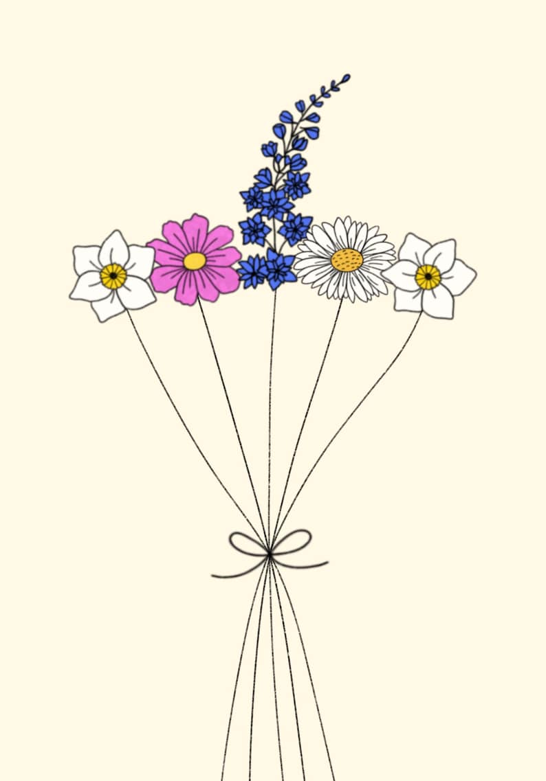 Custom Birth Flower Bouquets | Digital Prints | Digital Download | Personalized Birth Flower Bouquet | Hand Drawn Birth Flower Bouquet image 2