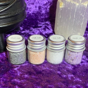 Ritual black salt, witches salt, pink salt, sea salt, purple salt, protection, spellwork, magick, witchcraft supplies, altar tools