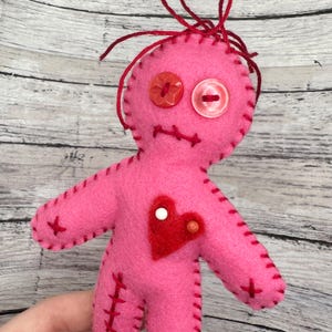 Voodoo doll plush, felt doll, voodoo, hoodoo, poppet, pink voodoo doll, love, lust, witchcraft, magic, witch, love spell