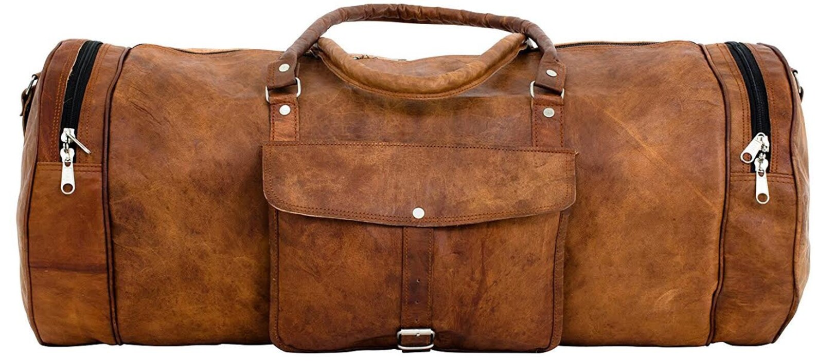 Vintage Brown Mens Leather Travel Duffel Overnight Bag Luggage Etsy