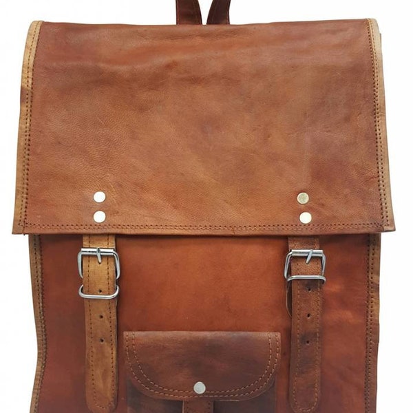 15/16 inches Genuine Leather Vintage Laptop Backpack School Book Bag Briefcase BACKPACK bag for men & women for multipurpose use