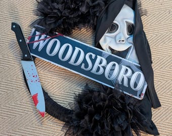 Large Halloween Decorative Wreath, Woodsboro, Ghostface Killer, Scream