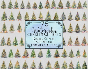 Watercolor Christmas Tree Clipart Christmas Tree PNG Bundle On Transparent Background Commercial Use