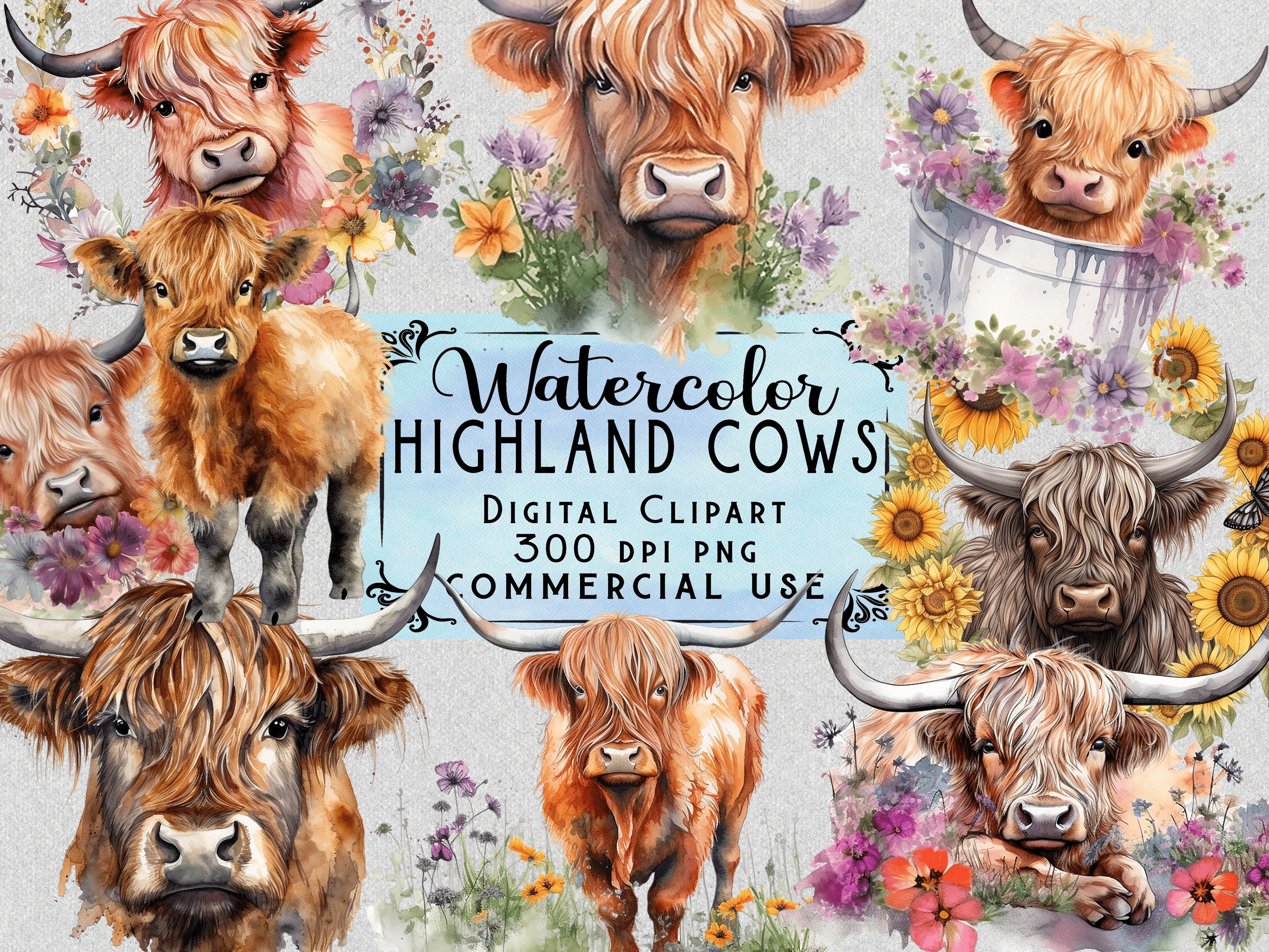 Highland Cow PNG Watercolor Highland Cow Clipart Baby Highland Cow PNG ...
