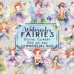 Watercolor Fairies Clipart Fairy Clipart Floral Fairy Watercolor Fairies PNG Bundle On Transparent Background Commercial Use