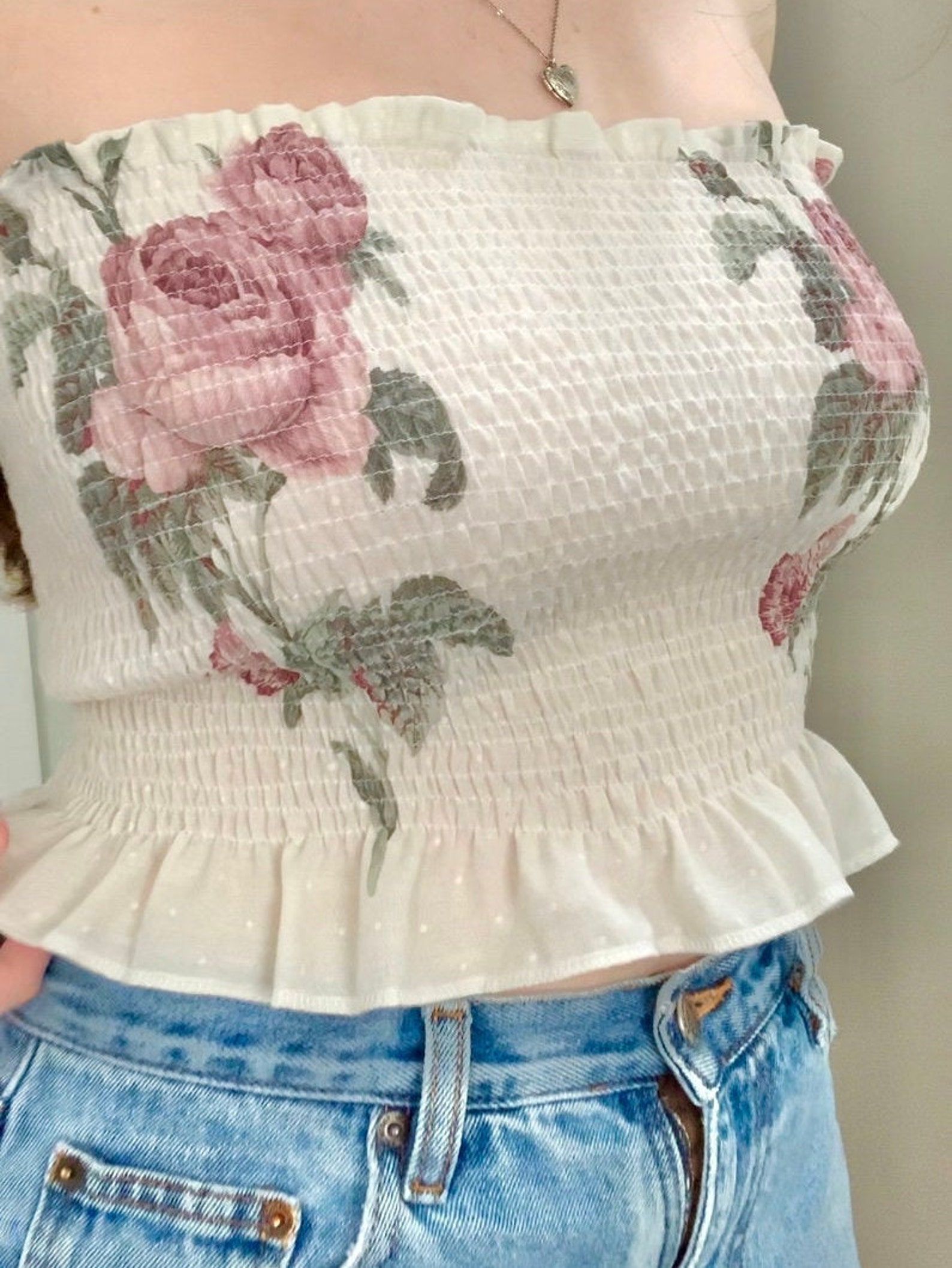 Pink Floral Shirred Tube Top Etsy
