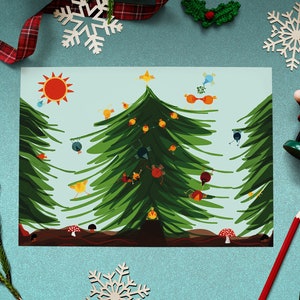 Cartão de Natal "Oh árvore de Natal!", cartão postal infantil, A6, pássaros, engraçado, floresta