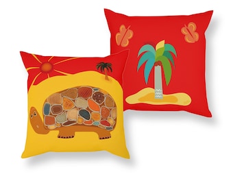 Cushions "Madame Turtle" and "Little Island" made of cotton