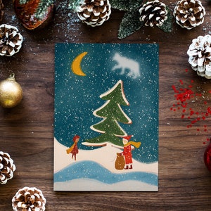 Tarjeta de Navidad "Caperucita Roja está de vacaciones", postal infantil, A6