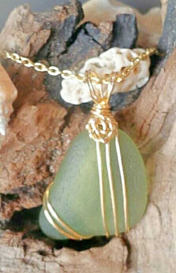 Beach Sea Glass Pendant,Geniune Sea Glass Necklace,Handmade Ocean Jewelry,Wire wrapped sea glass Birthday Valentine/'s day gift,Mothers day