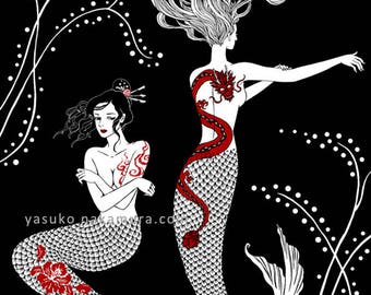 Tattoo Mermaids Original Art Print