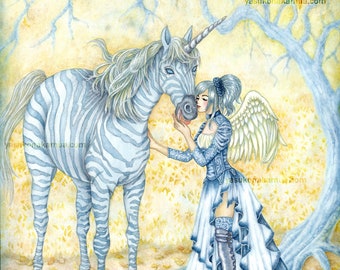 Uni Knight Original Watercolor Fantasy Art Print