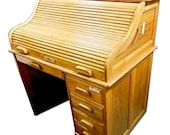 Roll Top Desk Writing Table Vintage Chest Vanity Secretary Server Drawers Modern
