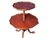 Antique English Style 2 Tier Dumbwaiter Pie Crust Table Side End Coffee Vintage