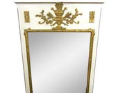 Antique French Neoclassical White Carved Gilt Wood Wall Mirror Frame Bed Vintage