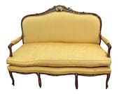 Fine Louis XV Style Walnut Carved Loveseat Settee Sofa Chaise Couch Gilt French