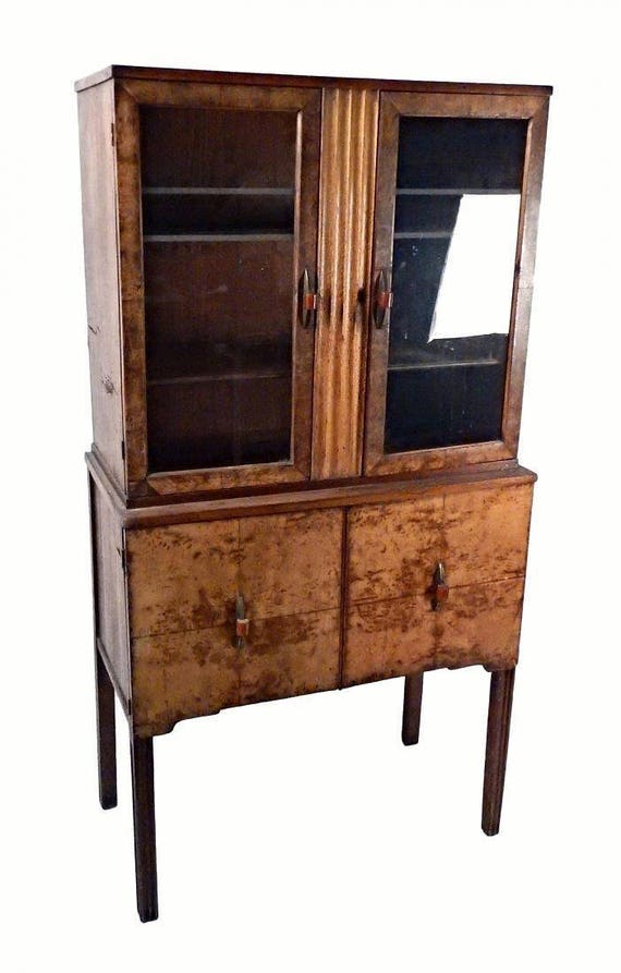 Antique Art Deco China Cabinet Bakelite Pulls Dining Bookcase Etsy