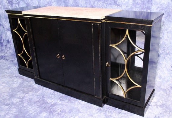 Jansen Black Lacquer Marble Top Buffet Bar Cabinet Console Etsy
