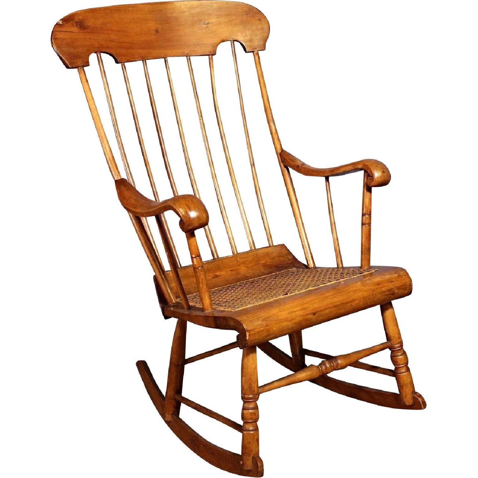 19th C Antique American Spindle Back Caned Seat Rocking Chair Etsy