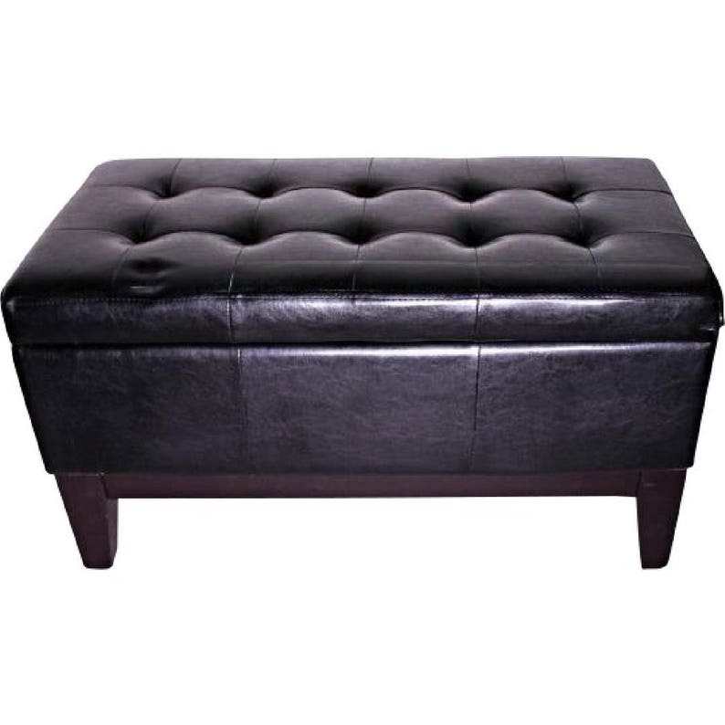 Black Faux Leather Ottoman Storage Bench Footstool Trunk Image 0