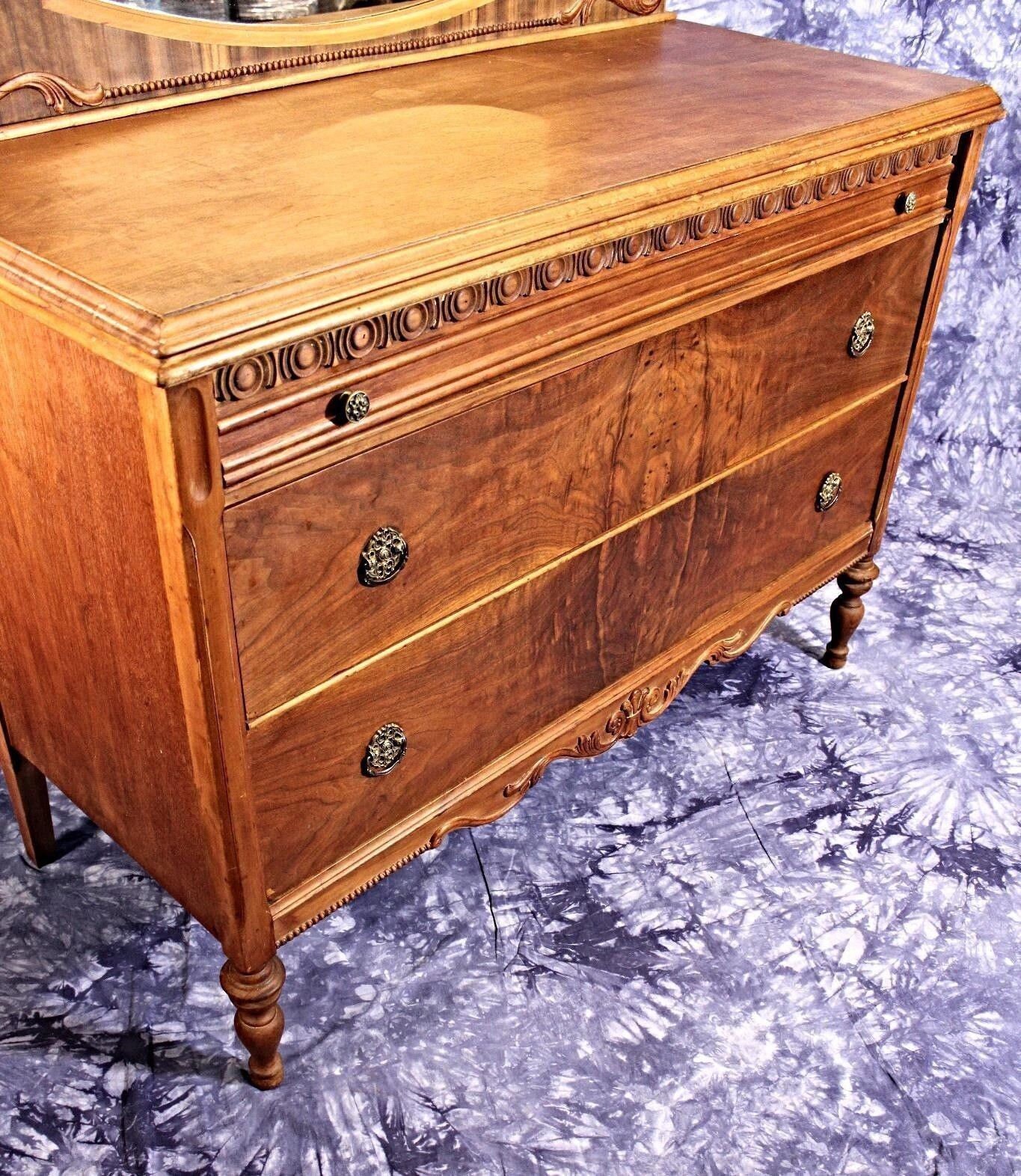 Antique Art Deco Veneered Dresser Mirror Vanity Vintage Chest Etsy