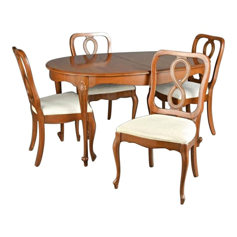 Fine Queen Anne Fruitwood Dining Set Carved Table Chairs Vintage Antique Side