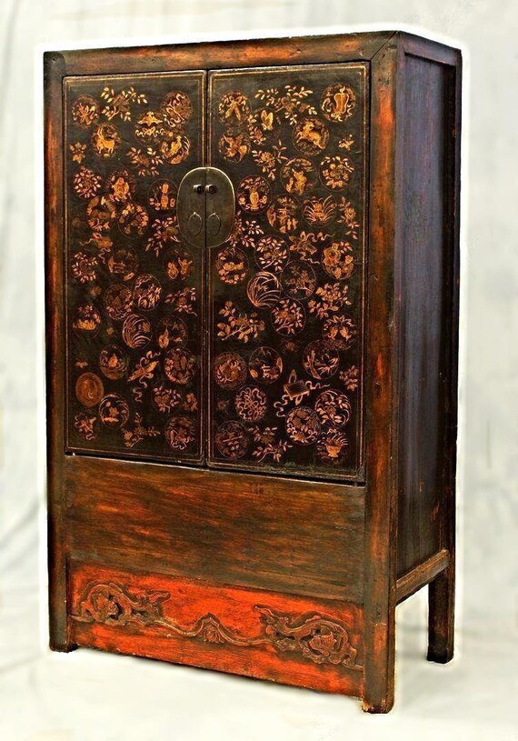 Early Chinese Armoire Lacquer Cabinet Chest Cupboard Sideboard Etsy