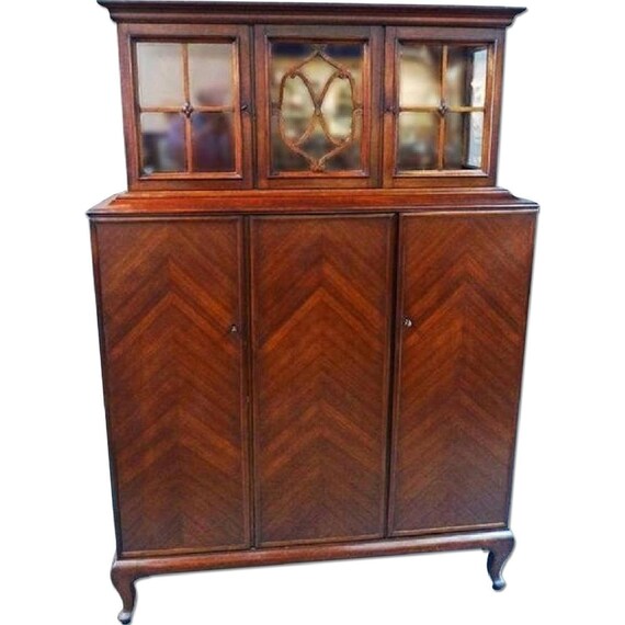 Antique Mahogany Breakfront China Cabinet Cupboard Bookcase Etsy