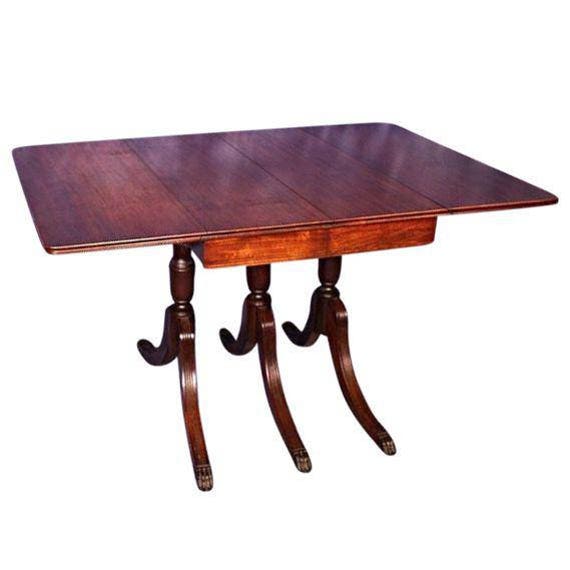 1930 Duncan Phyfe Antique Mahogany Drop Leaf Dining Table Console Sofa Vintage