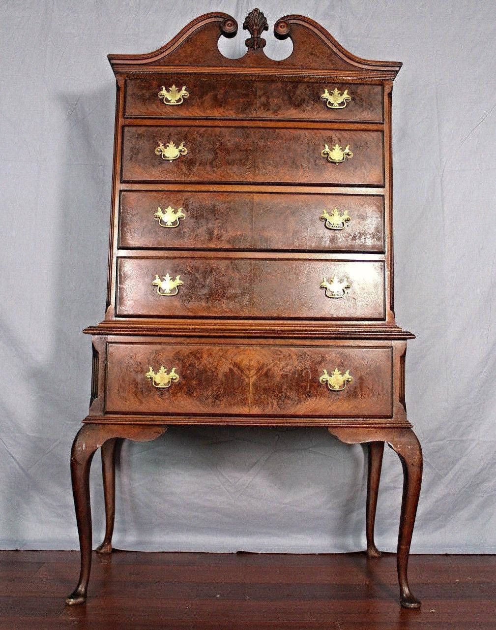 Antique Mahogany Queen Anne Highboy Chest Drawers Wardrobe Etsy