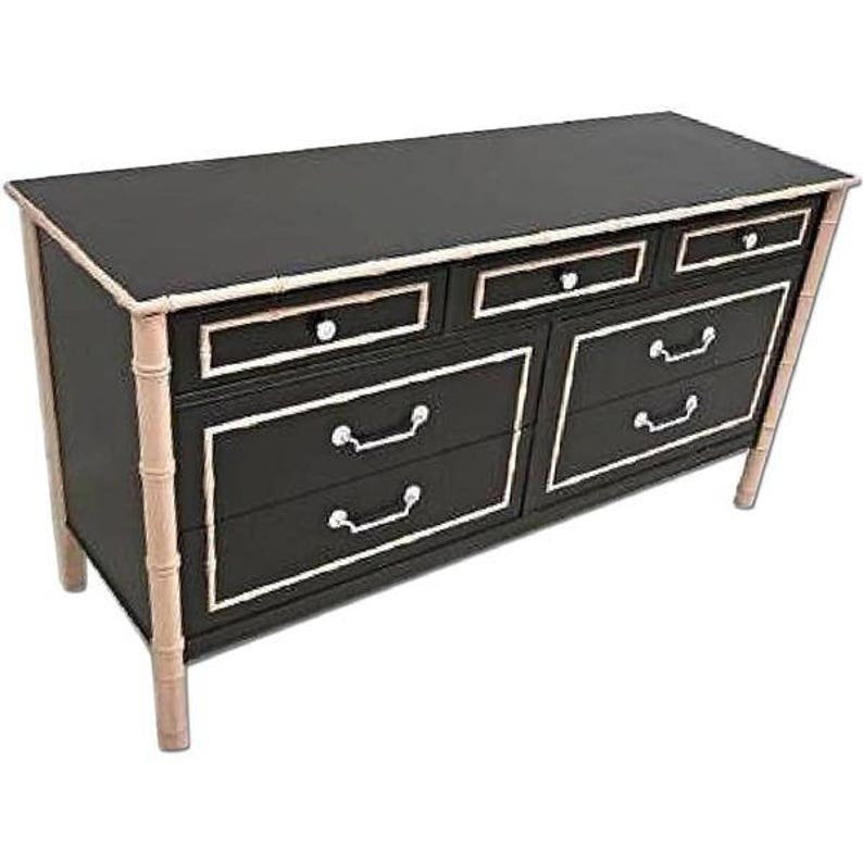 Thomasville Faux Bamboo Lacquer Mid Century Dresser Chest Etsy