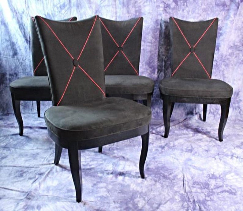 Set 4 Four Oversized Black Ultra Suede Dining Side Chairs Etsy