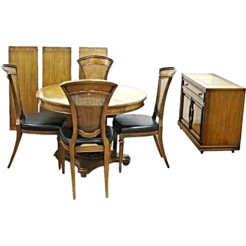 1960 Dining Set Round Extension Table Chairs Server Buffet Bar Sideboard Vintage