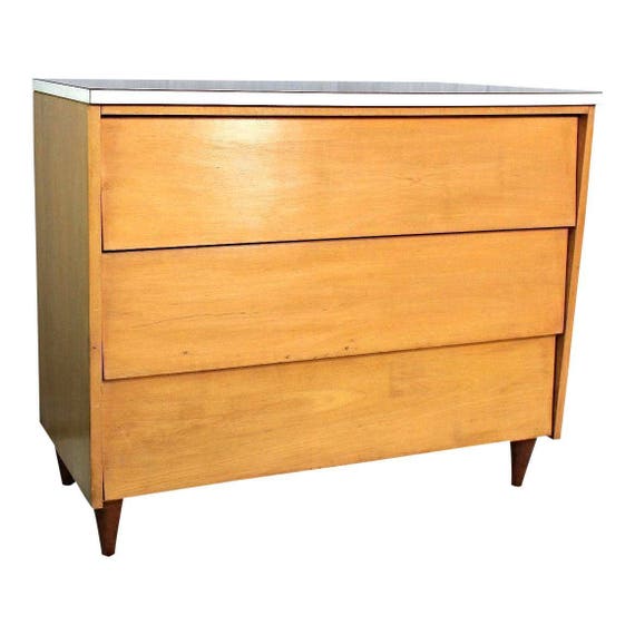 Mid Century Modern Blond Wood Chest Of Drawers Dresser Bureau Etsy