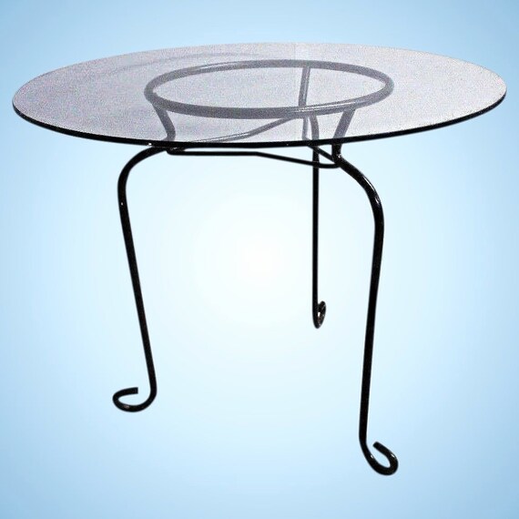 Glass Top Round Side Table Cocktail Coffee Stand Lamp Mid Etsy