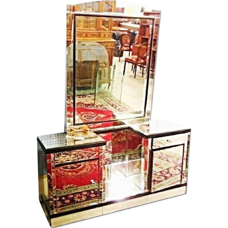 Art Deco Vanity Mirror Dresser Mid Century Modern End Side Tables Chest Cabinet