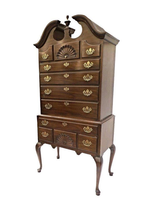 Drexel Queen Anne Style Mahogany Highboy Chest Dresser Cabinet Etsy