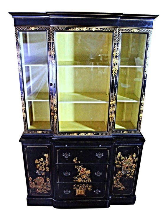Chippendale Chinoiserie Breakfront China Cabinet Bookcase Etsy