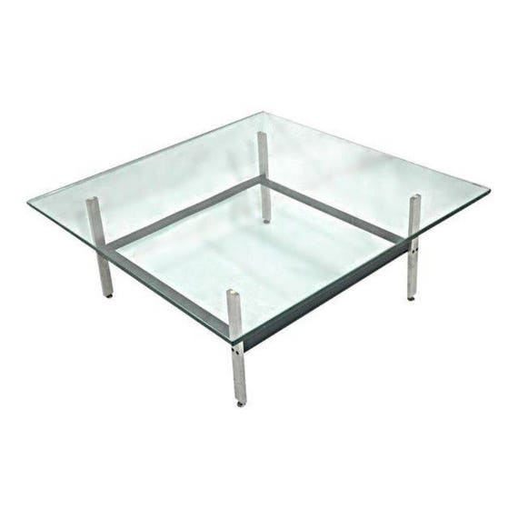 Poul Kjaerholm Brushed Steel Glass Coffee Low Table Mid Century Modern Vintage