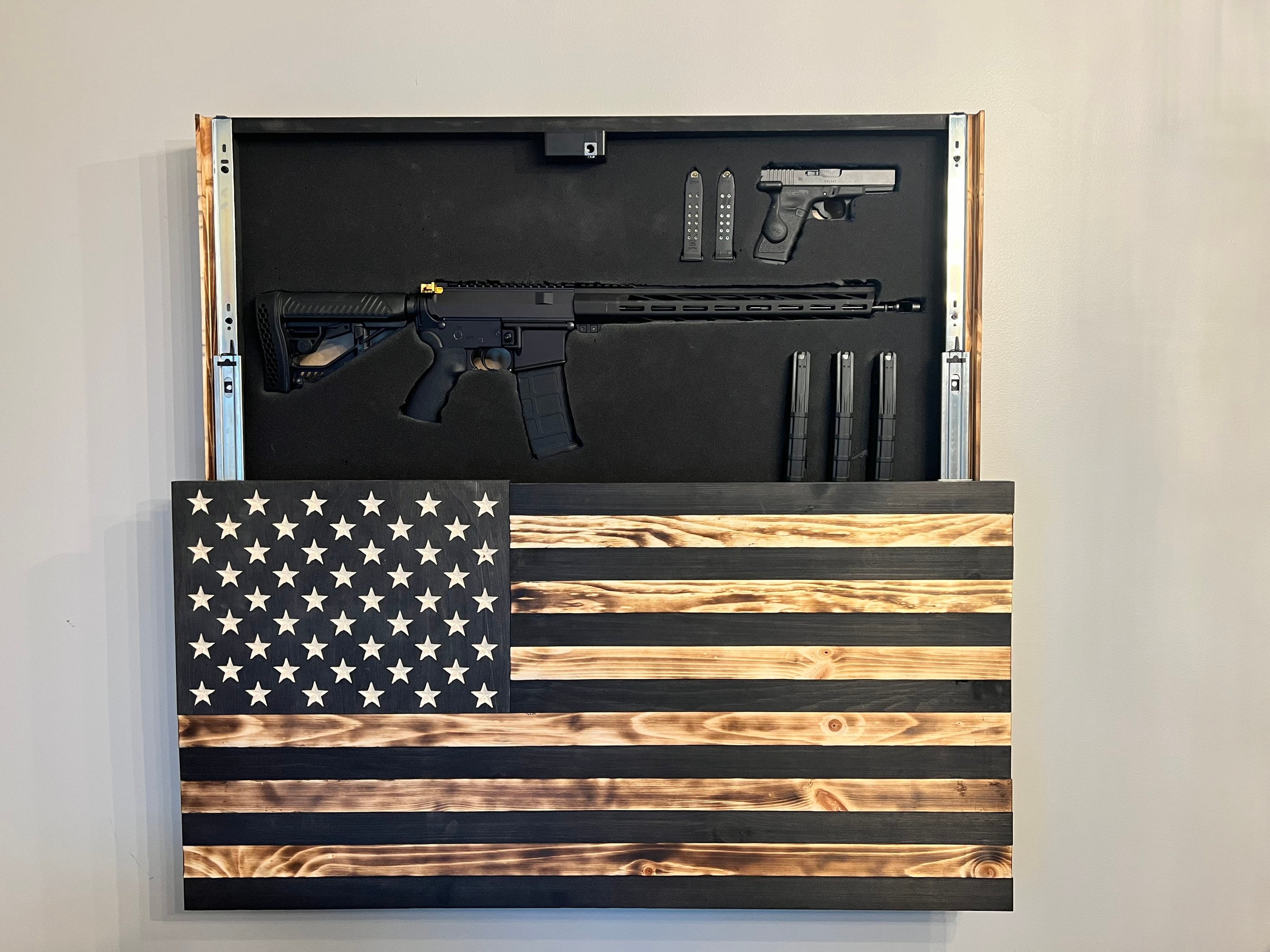 Hidden Gun Storage, American Concealment Flag, Handgun and Ammo Safe, Case