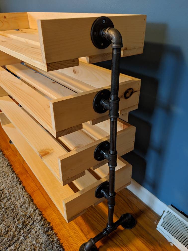 Wall mounted Solid Wood and Pipe shoe rack – Crafted of Light and Lumber