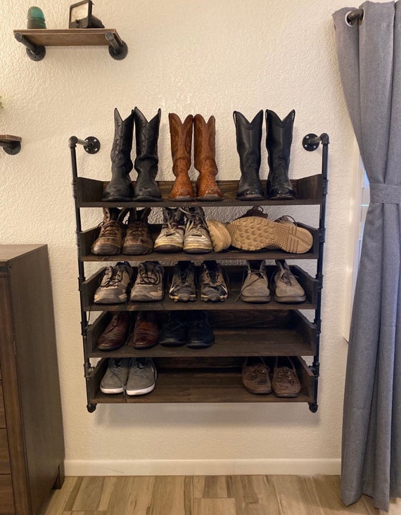 Rustic Torched Wood Shoe Rack