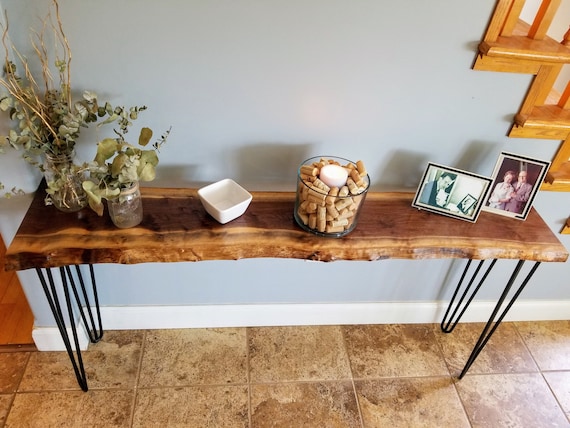 Live Edge Black Walnut Sofa Table Entryway Table Hairpin Etsy